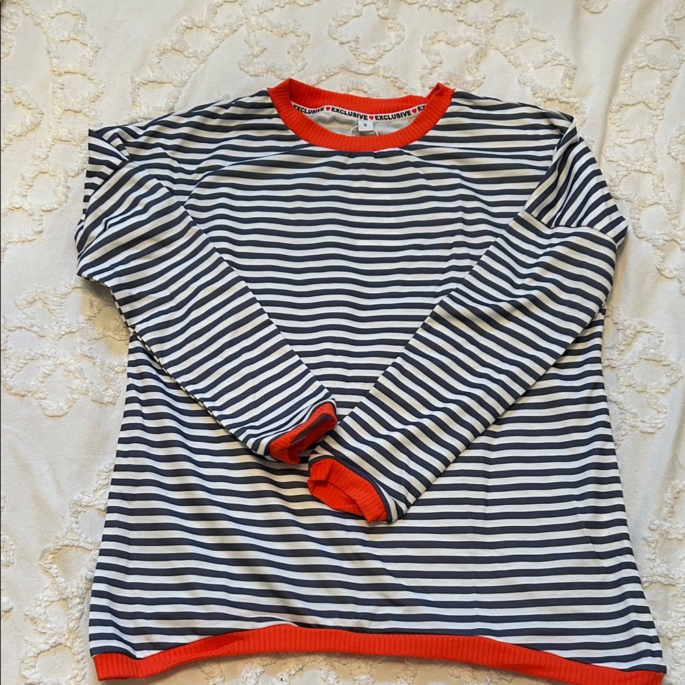 Striped Long Sleeve Shirt with Orange Accents